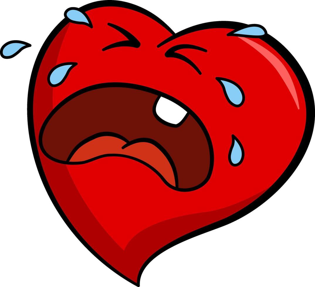 Cartoon Crying Heart. Emotions Faces. Illustration of Funny Character vector