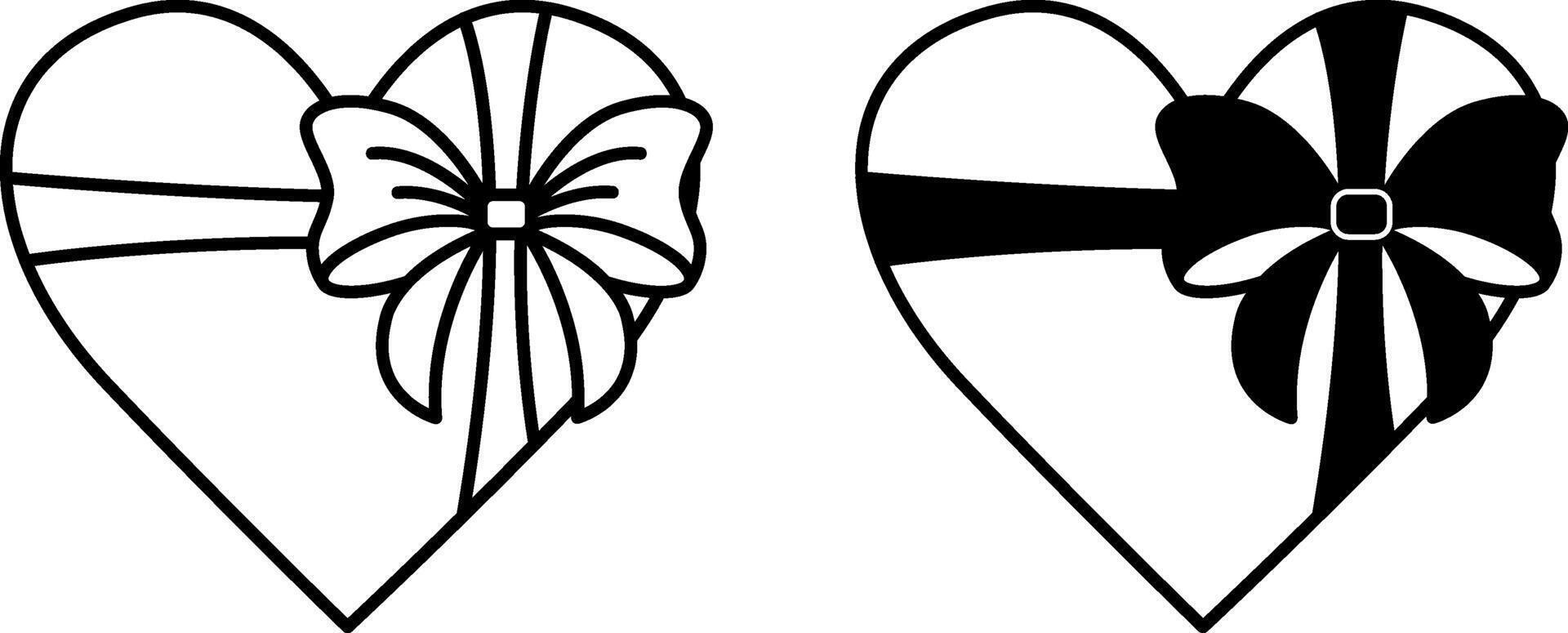Heart Gift Icons. Black and White Icons. Heart with Bow for Valentine's Day. Holiday Concept vector