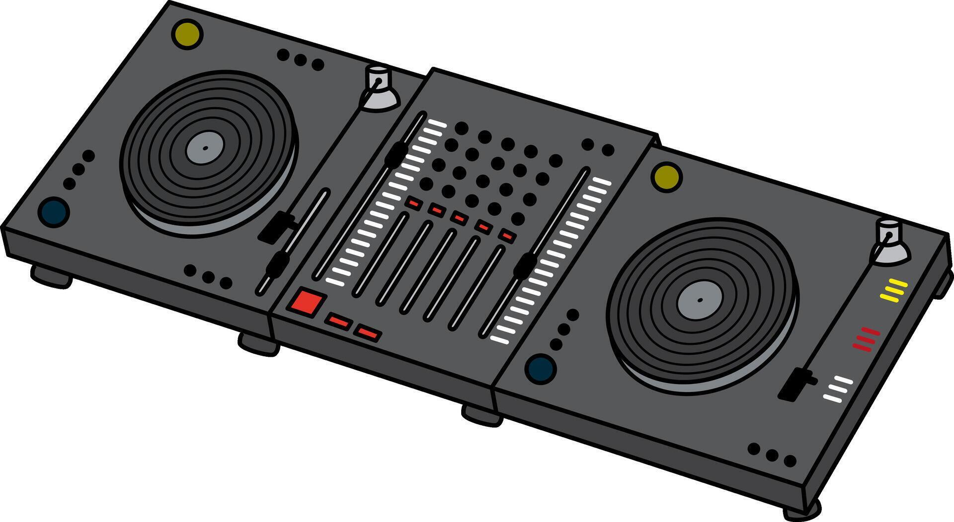 DJ Mixer. Illustration of Musical Computer Equipment. Nightlife Theme