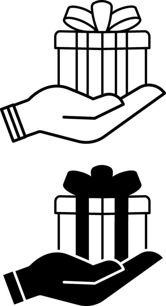 Send Gift Icons. Black and White Icons. Gift in Hand. Delivery Service. Holiday Concept vector