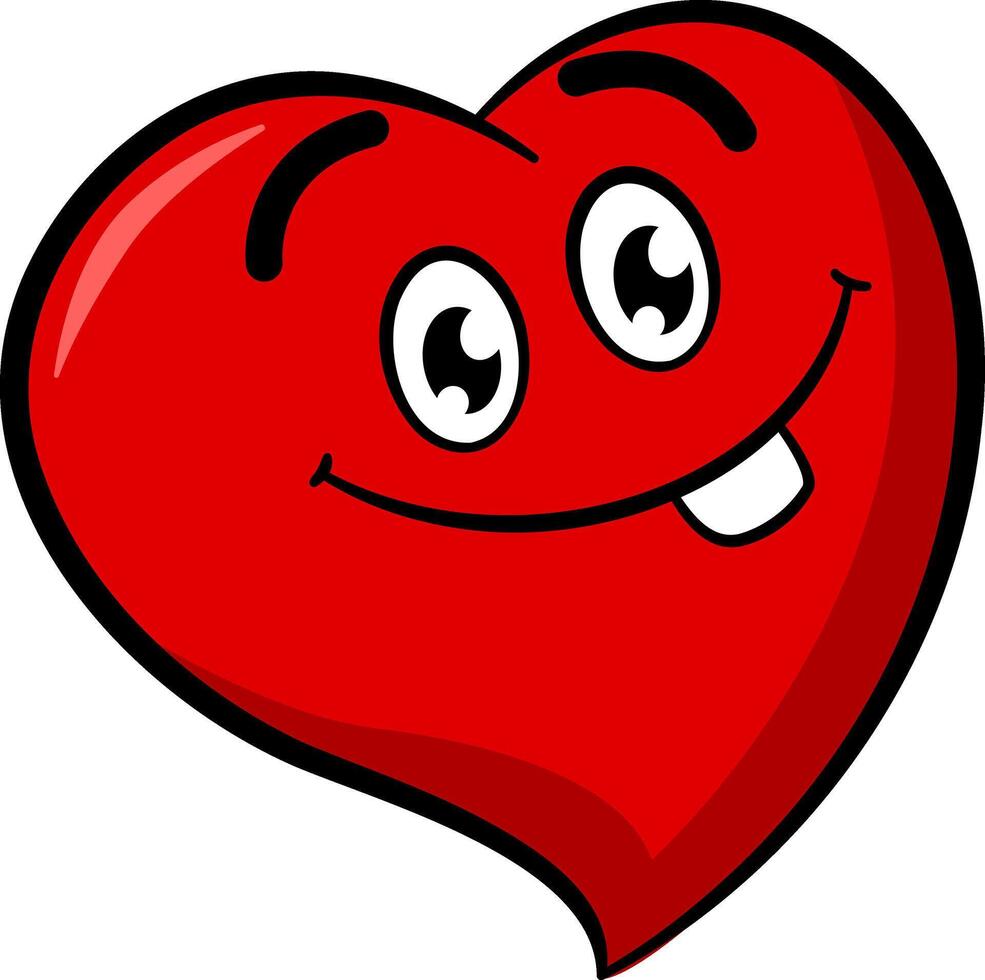 Cute Cartoon Red Heart. Emotions Faces. Funny Character with One Tooth. Illustration for Valentines Day vector