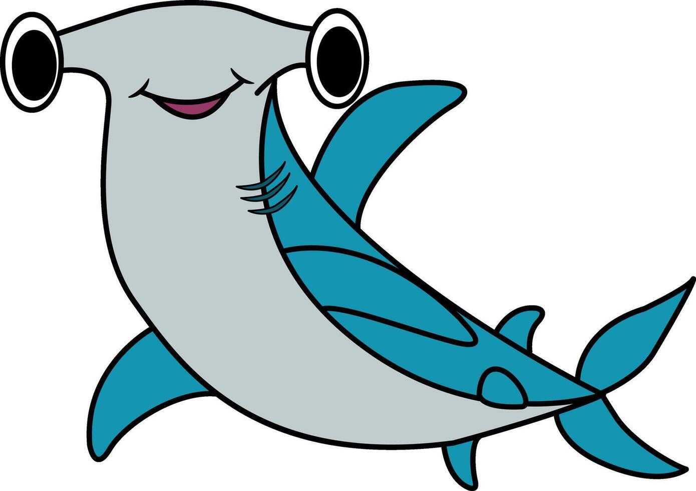 Cartoon hammerhead fish. Marine hammerhead fish illustration isolated on white background vector