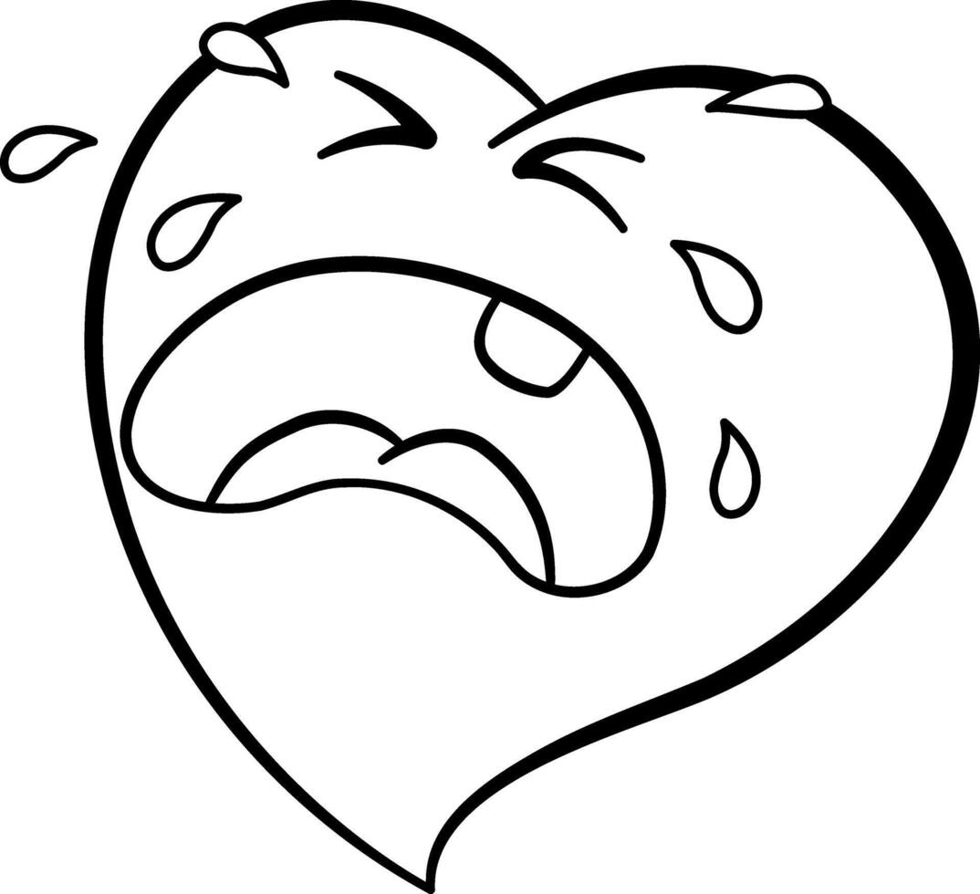 Cartoon Crying Heart for Coloring Page. Illustration of Funny Character vector