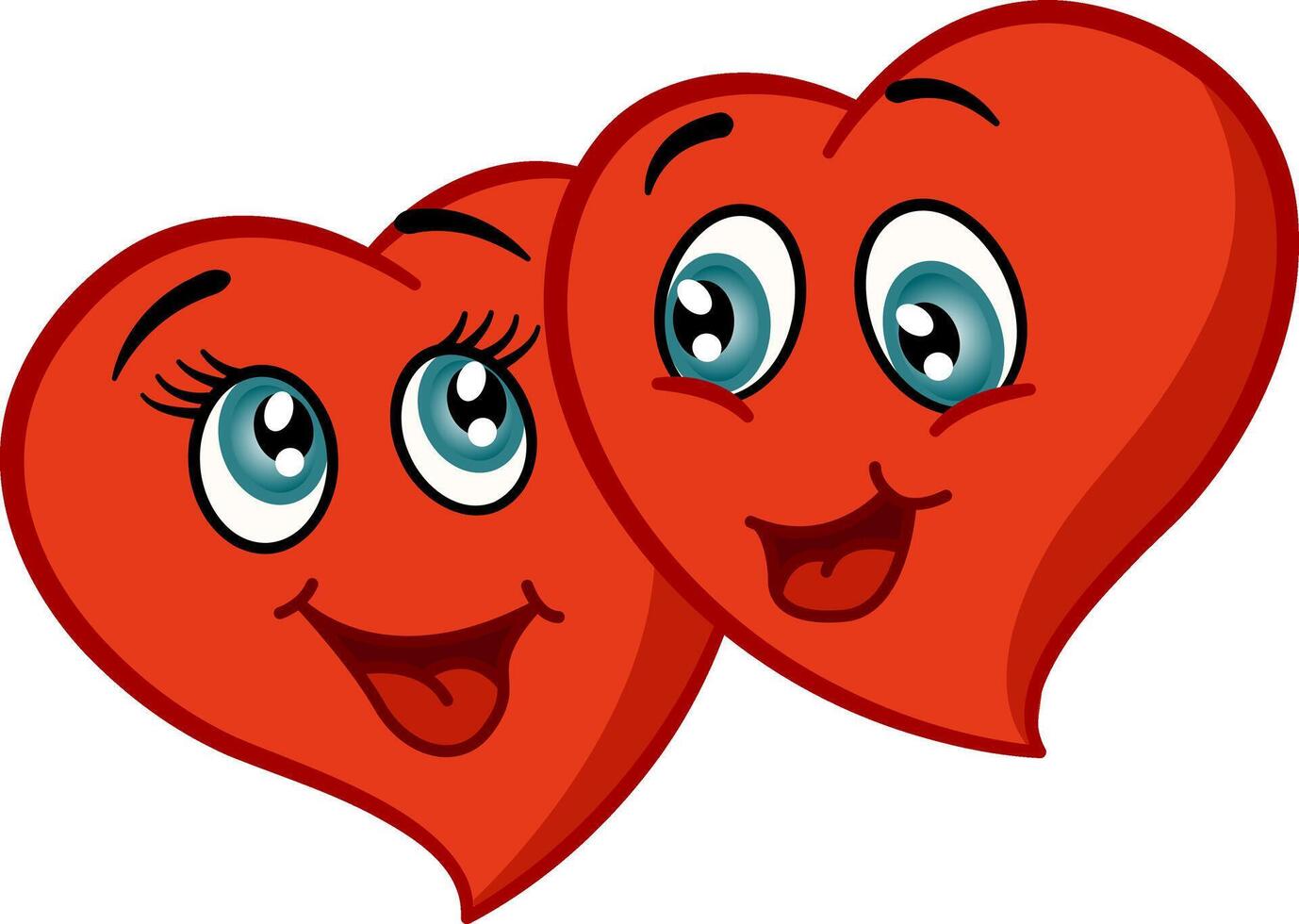 Two Happy Cartoon Hearts. Couple in love. Illustration of Funny Characters for Valentines Day vector