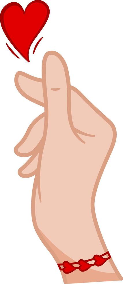 Korean Love Sign. Hand Gesture and Red Heart. Illustration for Valentines Day. Declaration of Love vector