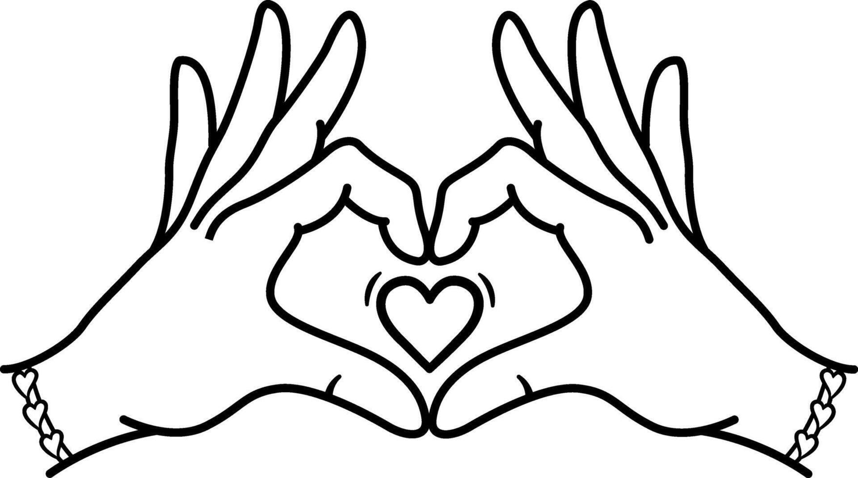 Hands Folded in Heart Shape for Coloring. Gesture with fingers. Sign of Love. Illustration for Valentines Day vector