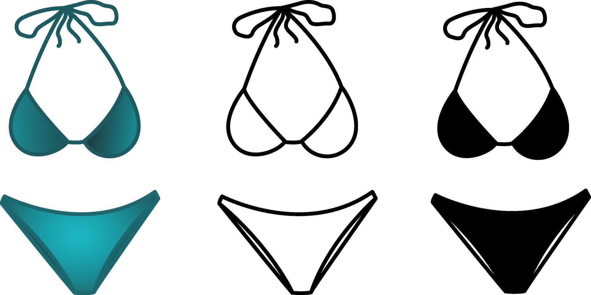 Set of Separate Women's Swimwear. Beach Wear. Swimwear Icons of Different Colors vector