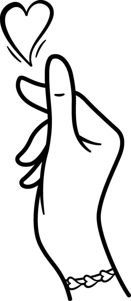 Korean Love Sign for Coloring Page. Hand and Heart Gesture. Illustration for Valentines Day. Declaration of Love vector