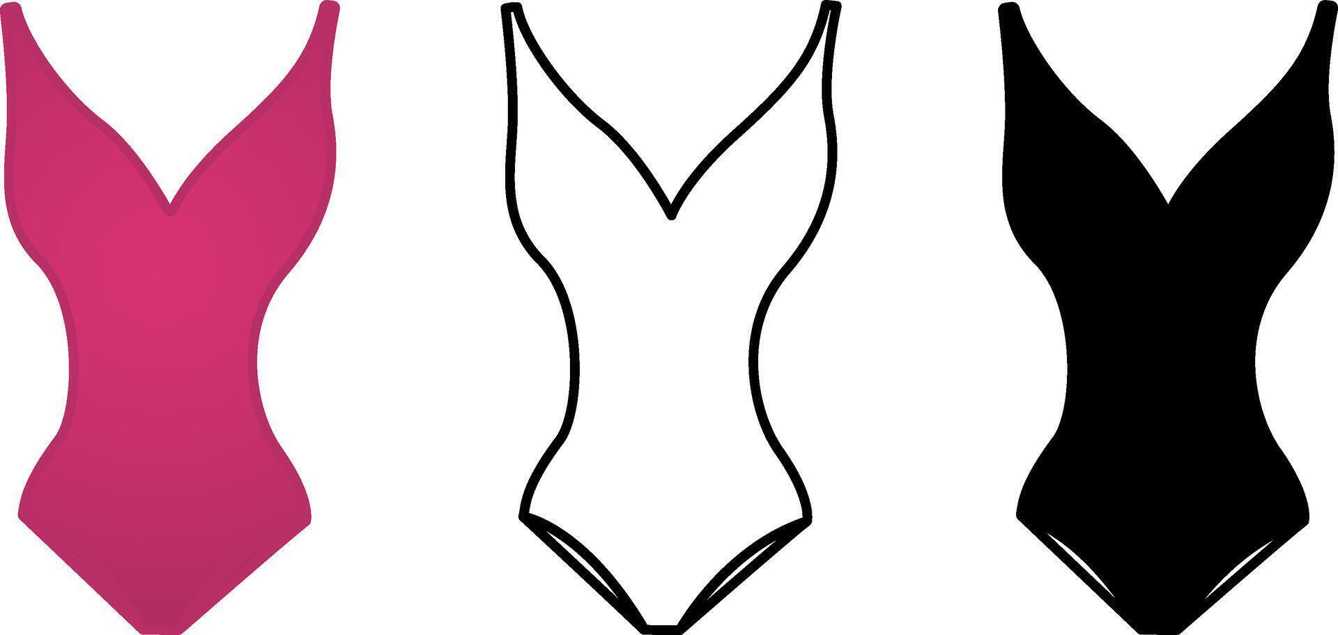 A set of one-piece women's swimwear. Swimwear Icons of Different Colors. Beach Wear vector
