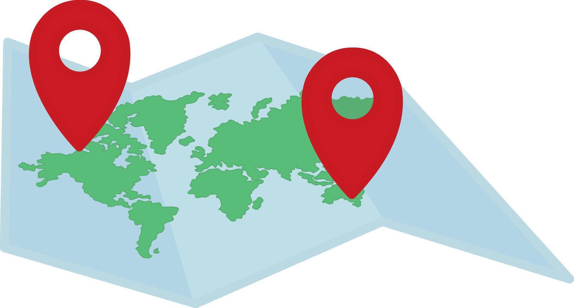 Cartoon Map with Red Geotag Icons. Illustration of Paper Map of Earth with Location Marker. Navigation, Geolocation, Travel vector