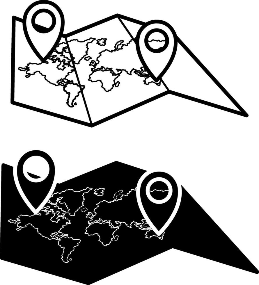 Map Icons with Geotag Icons. Illustration of Paper Map of Earth with Location Marker. Navigation, Geolocation, Travel vector