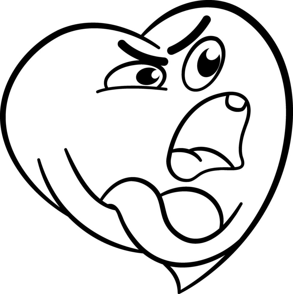 Outraged Cartoon Heart for Coloring Page. Crossed Arms and Raised Voices. Face Emotion. Illustration of Funny Character vector
