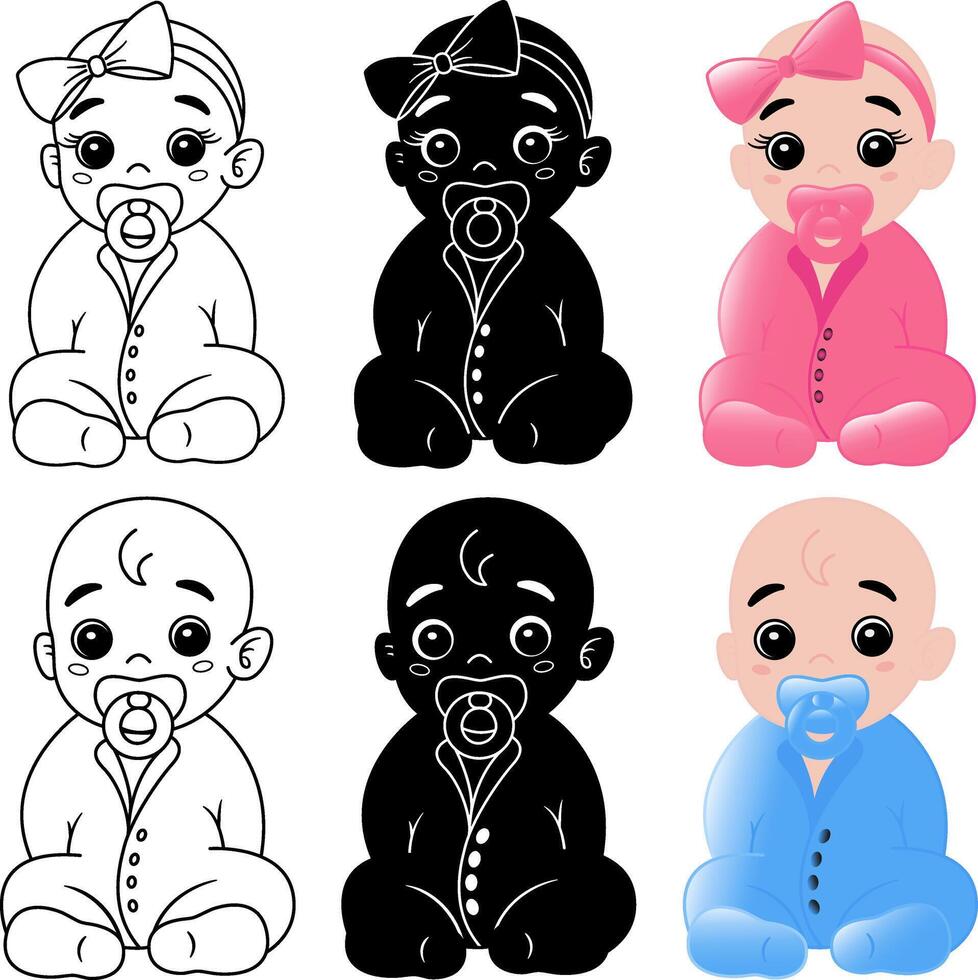 Baby Set. Illustration Cute Little Children with Pacifier vector