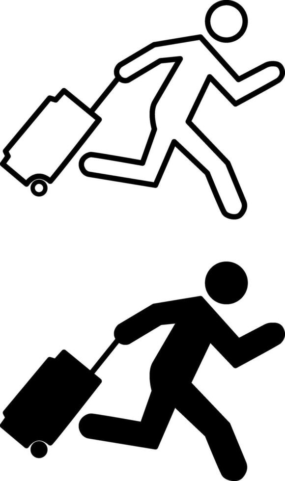 Icons Traveler with Travel Bag. Man with Baggage. Passenger Hurry to Transport. Illustration vector