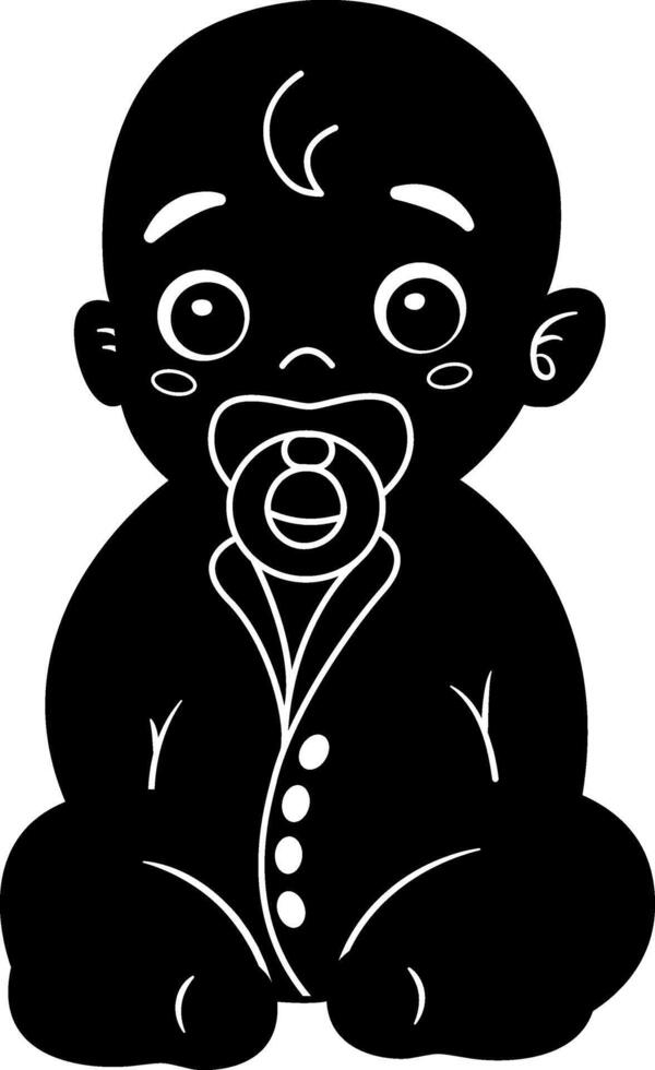 Little Boy Black Icon. Illustration of a Cute Cartoon Baby With a Pacifier vector