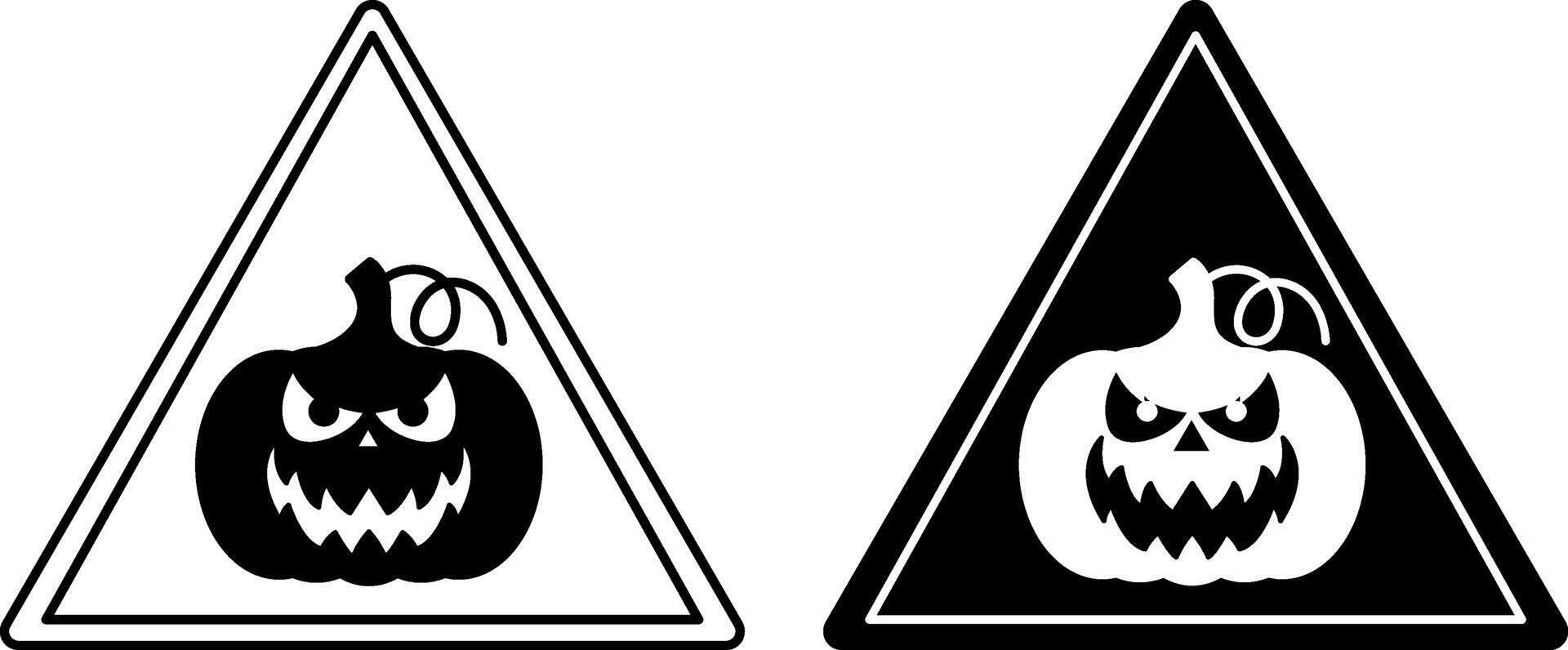Halloween Danger Signs. Humorous Road Signs, Stickers. Angry Face Pumpkin. vector
