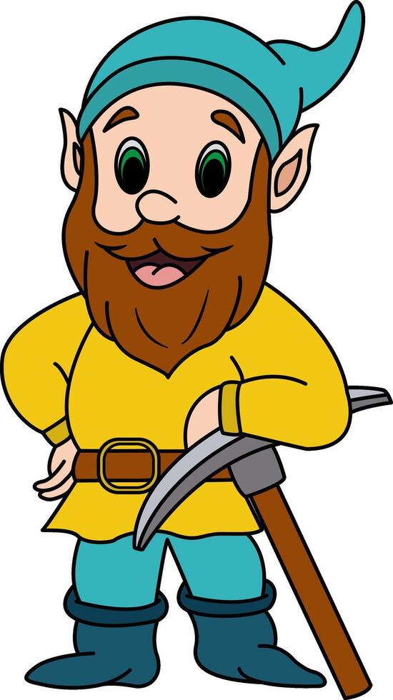 Cartoon Gnome Miner. Illustration of a Gnome in a Blue Hat vector