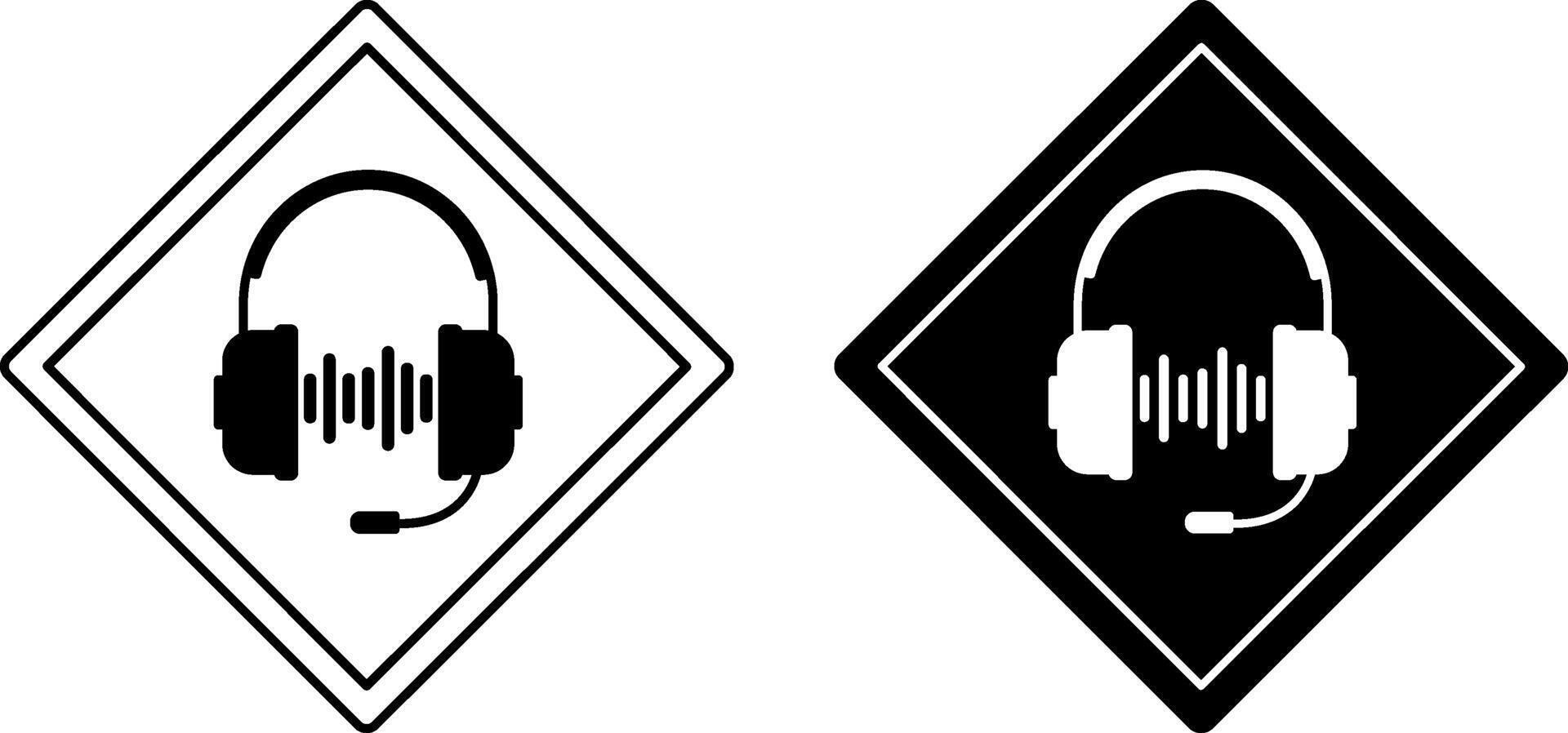 Music Zone Signs. Diamond Road Signs. Headphones with Microphone and Playing Music. vector