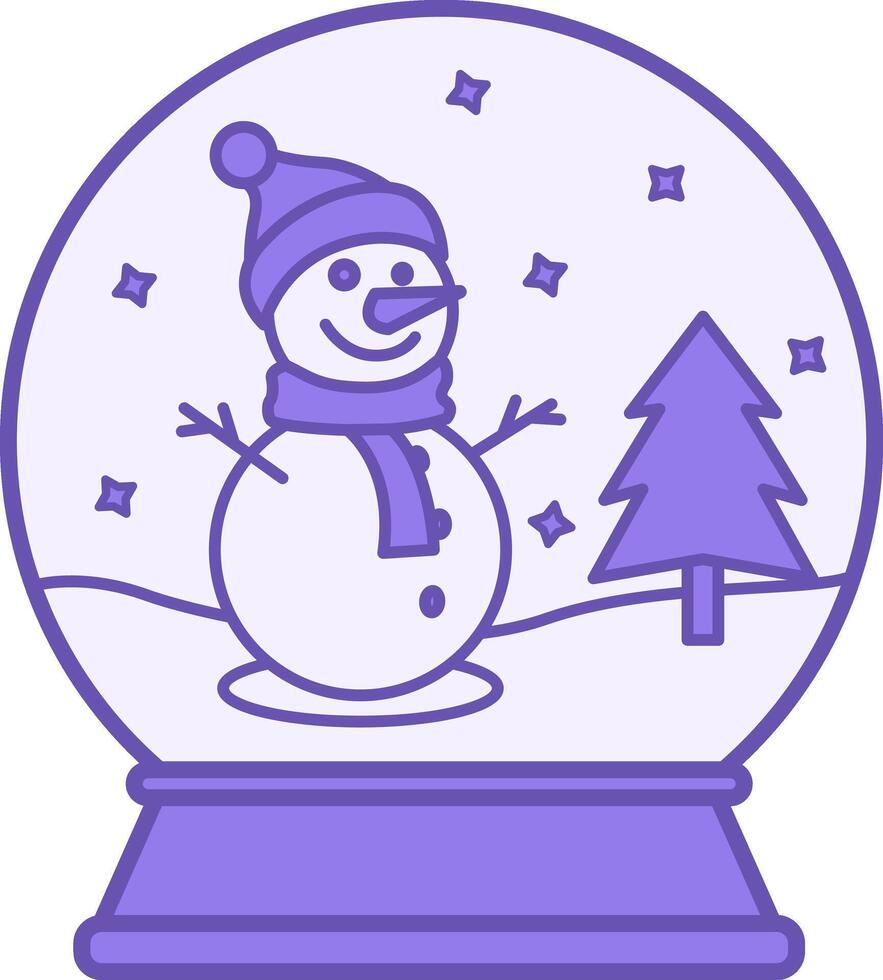 Colored Snow Globe Icon. Happy Snowman in Hat and Scarf, Christmas Tree and Snow. Christmas and Holiday Concept vector