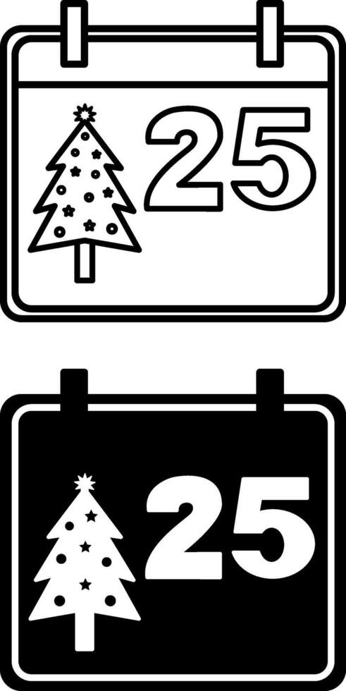 December 25 Icons. Black and White Icons. Christmas and Holiday Concept vector