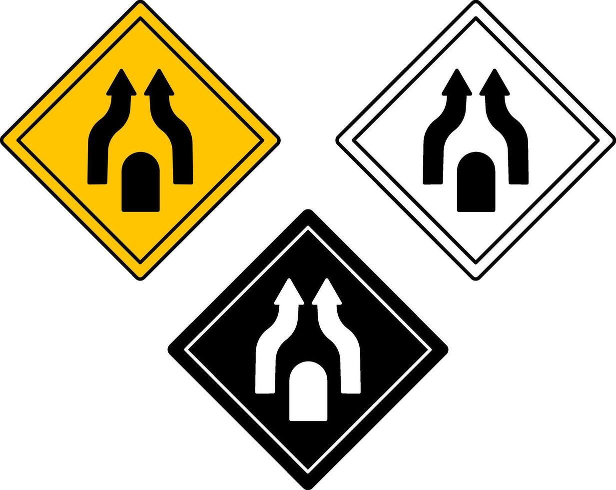 Signs Separated Highway Ends In One-Way Traffic. Warning Road Signs. vector
