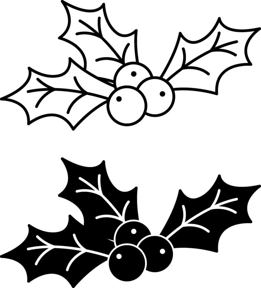Holly Icons. Black and White Icons. Berries and Leaves. Decoration for Christmas Parties vector