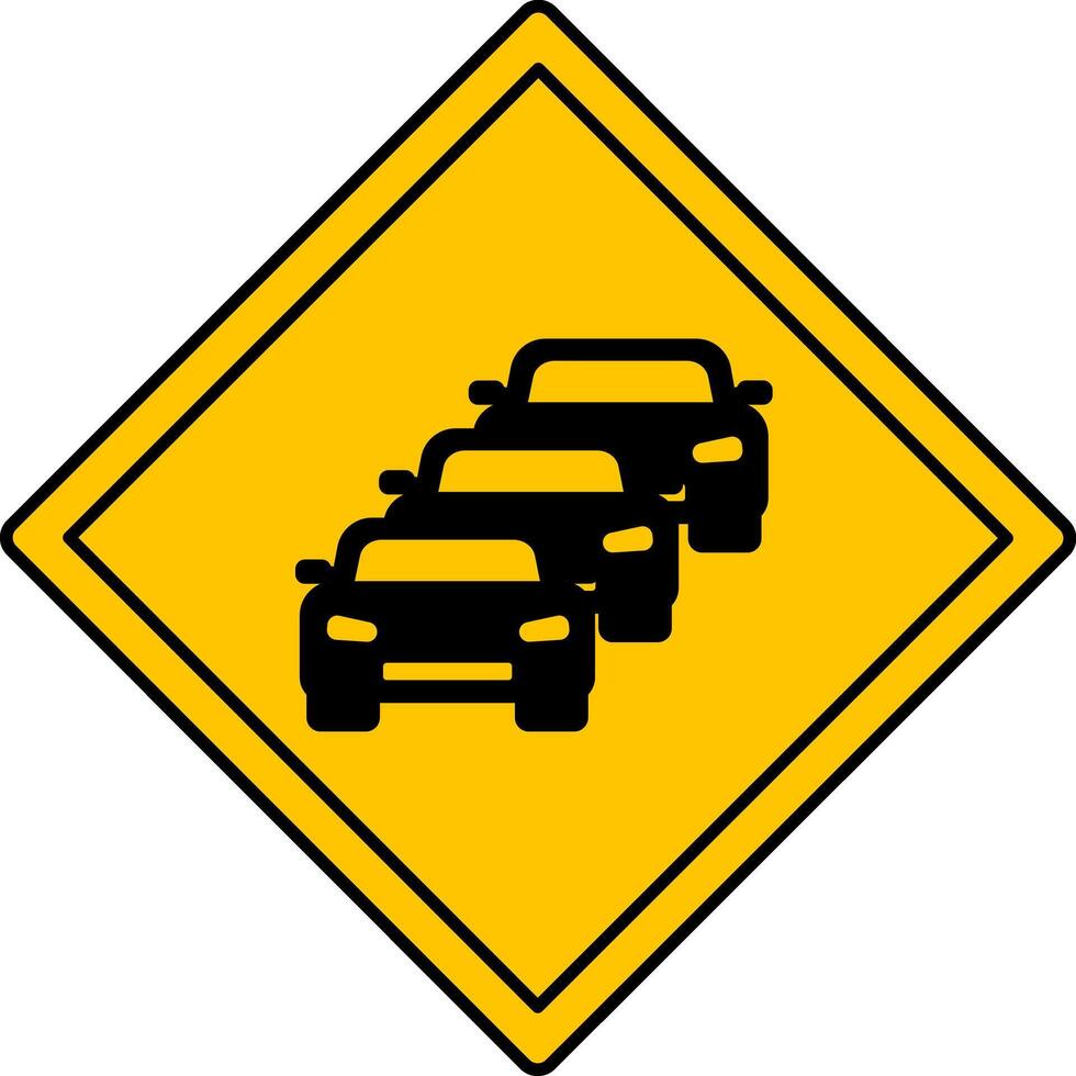 Yellow Traffic Jam Sign. Warning Diamond Road Sign. Car Congestion on the Road. vector