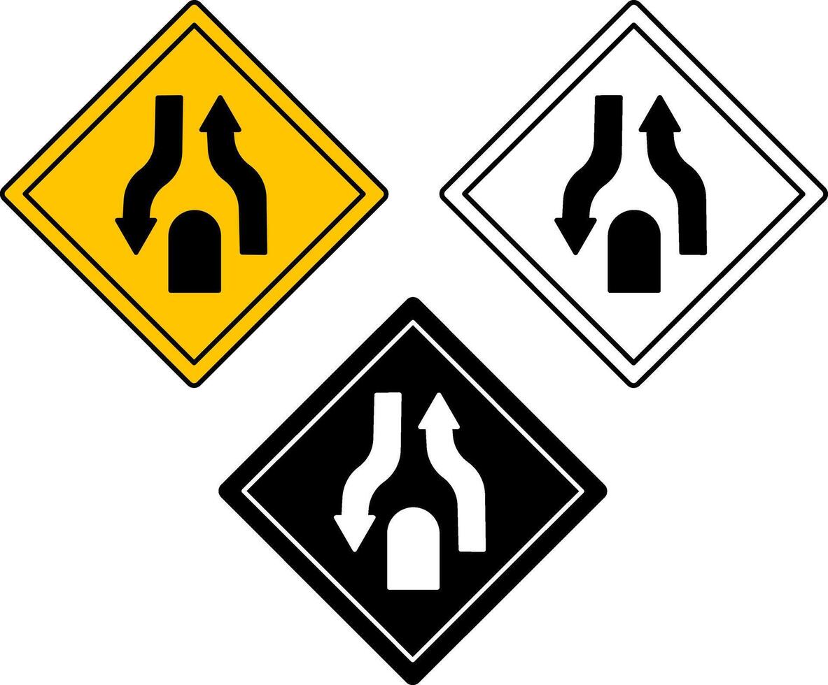 End Divided Road Signs. Warning Road Signs. vector