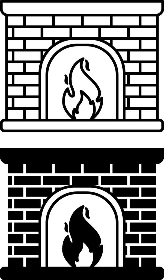 Fireplace Icons. Black and White Icons. Kindling Fire in the Stove. Symbol of Home Comfort. Christmas and Holiday Concept vector