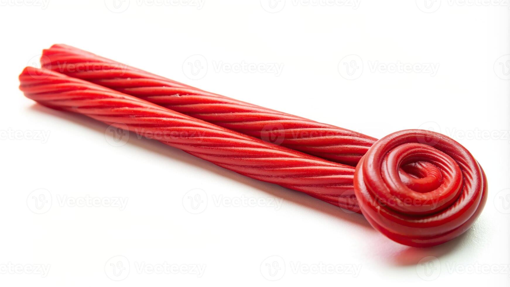 single, close-up, sweet, confection, candy, sugar,red, snack, yummy, licorice, one, confectionery, spiral, food, A single red spiral licorice stick isolated on a white background photo