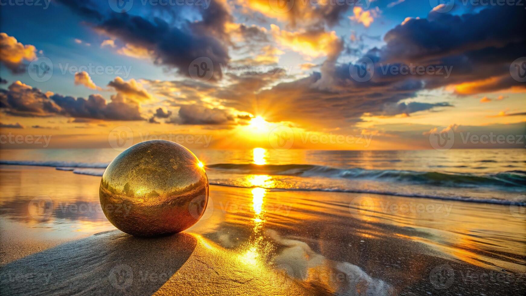 A beautiful golden stone stands out against the backdrop of a mesmerizing sea sunset creating a panoramic view filled with tranquility and beauty, tranquility, peaceful, colorful, dusk photo