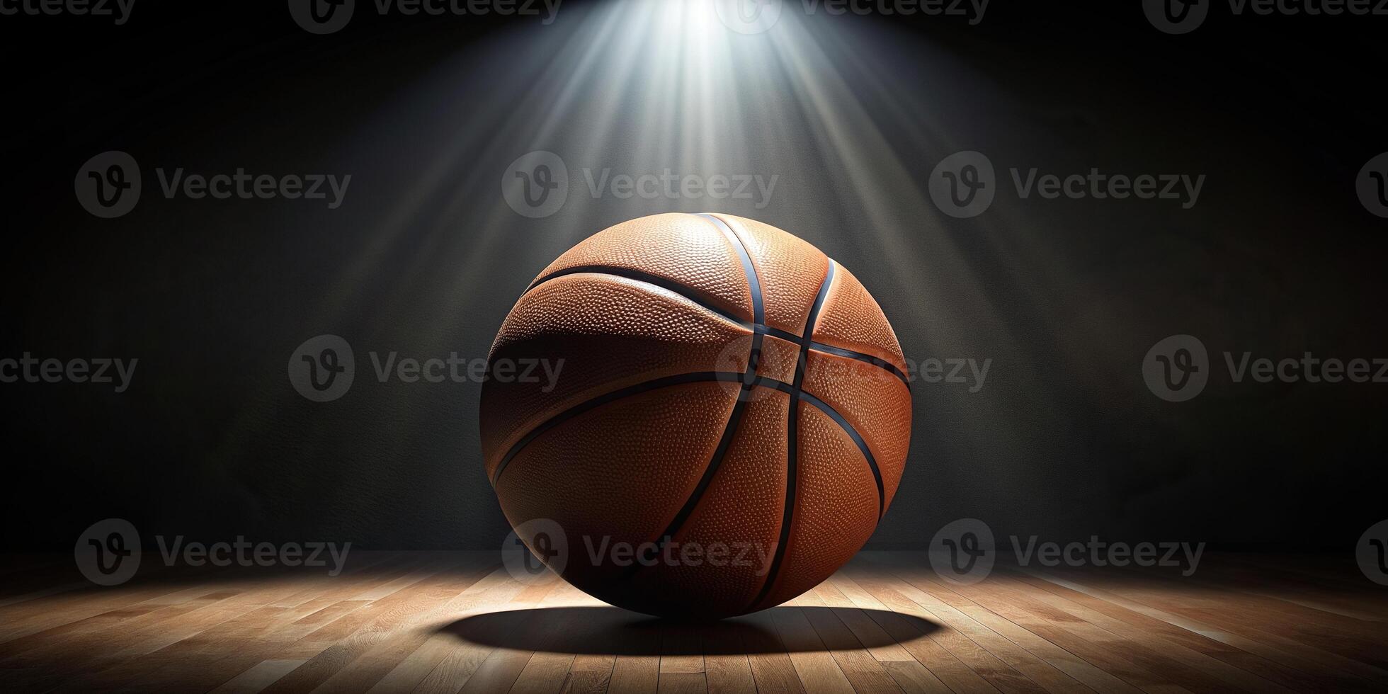 background, A detailed description of the stock photo An abstract dark basketball background illuminated by a single spotlight creating a minimalist composition with copy space