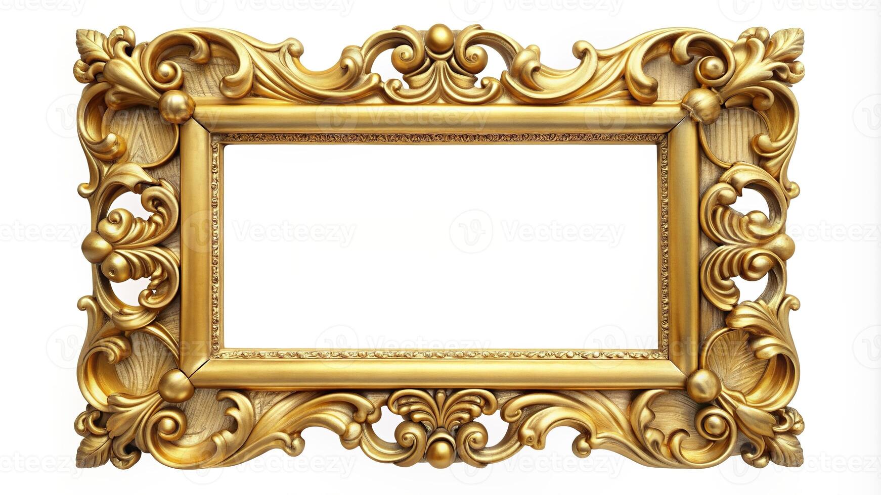 object, style, golden,gold, vintage, masterpiece, art, decor, classic, border, sophisticated, Gold frame with an elegant vintage design isolated on a white background in a close up shot photo