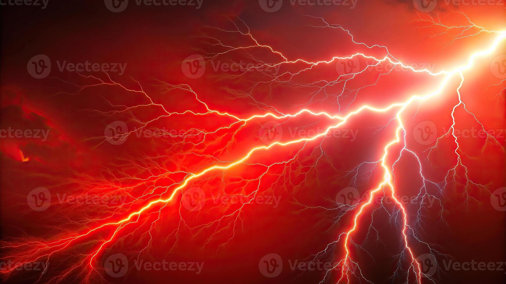 weather, electricity, visual impact, thunder, natural phenomenon, electric discharge, storm, intense, Electric flash of lightning with a vibrant red background at eye level photo