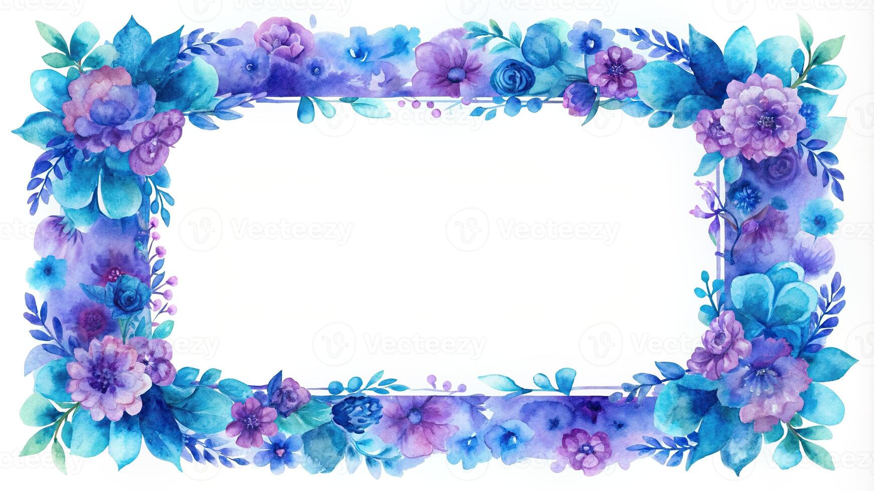 Blue and purple frame watercolor isolated on white background Silhouette of a delicate and elegant design suitable for wedding invitations greeting cards and artistic projects, blue photo