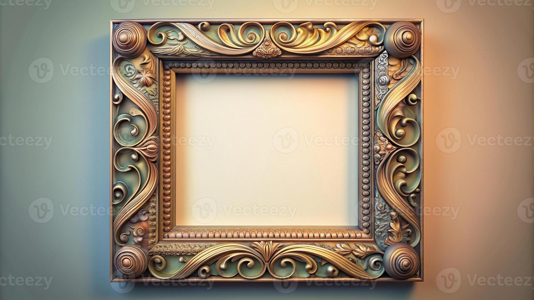 A medium shot of a stunning art nouveau picture frame filled with a raster gradient pattern, stylish, raster, vintage, intricate, frame, artistic, medium shot, design,art nouveau, antique photo