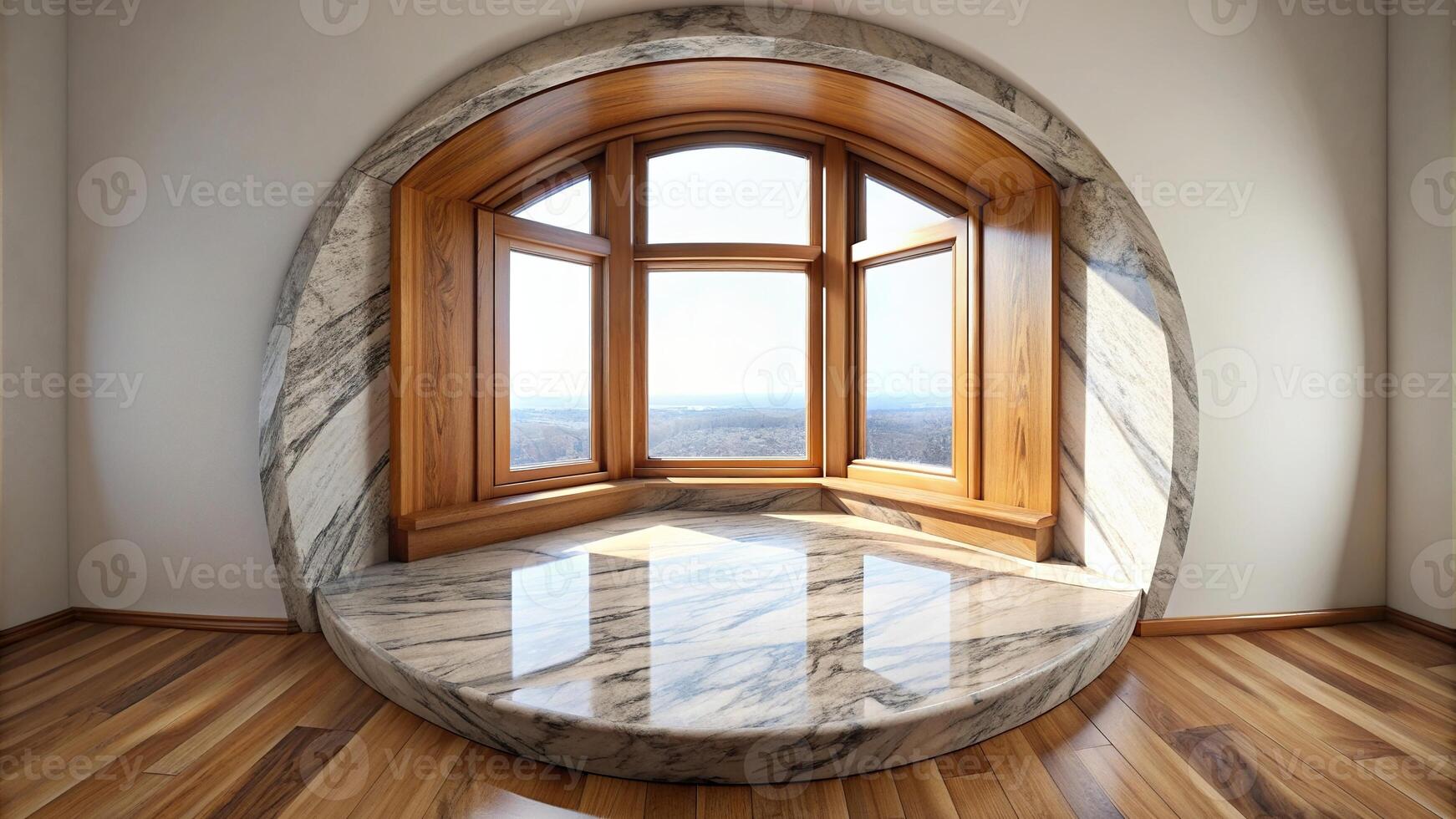 Wooden window with a marble ledge surrounded by a white background captured using a fisheye lens, architecture, home, natural light, fisheye, reflection, clear, window frame photo
