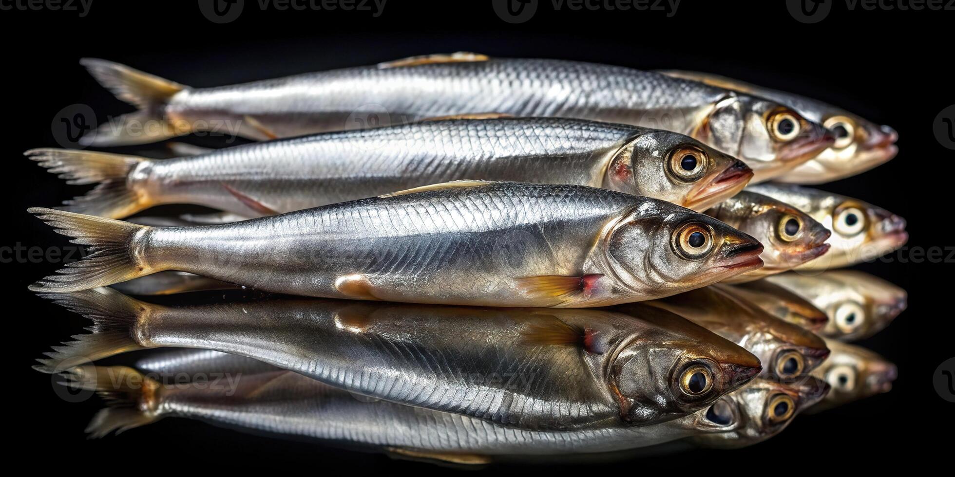food, scales, raw, vitamins, fish, capelin, market, reflection, marine, fresh, minerals, culinary, silver, Fresh raw capelin fish on a black background reflecting its shiny silver scales photo