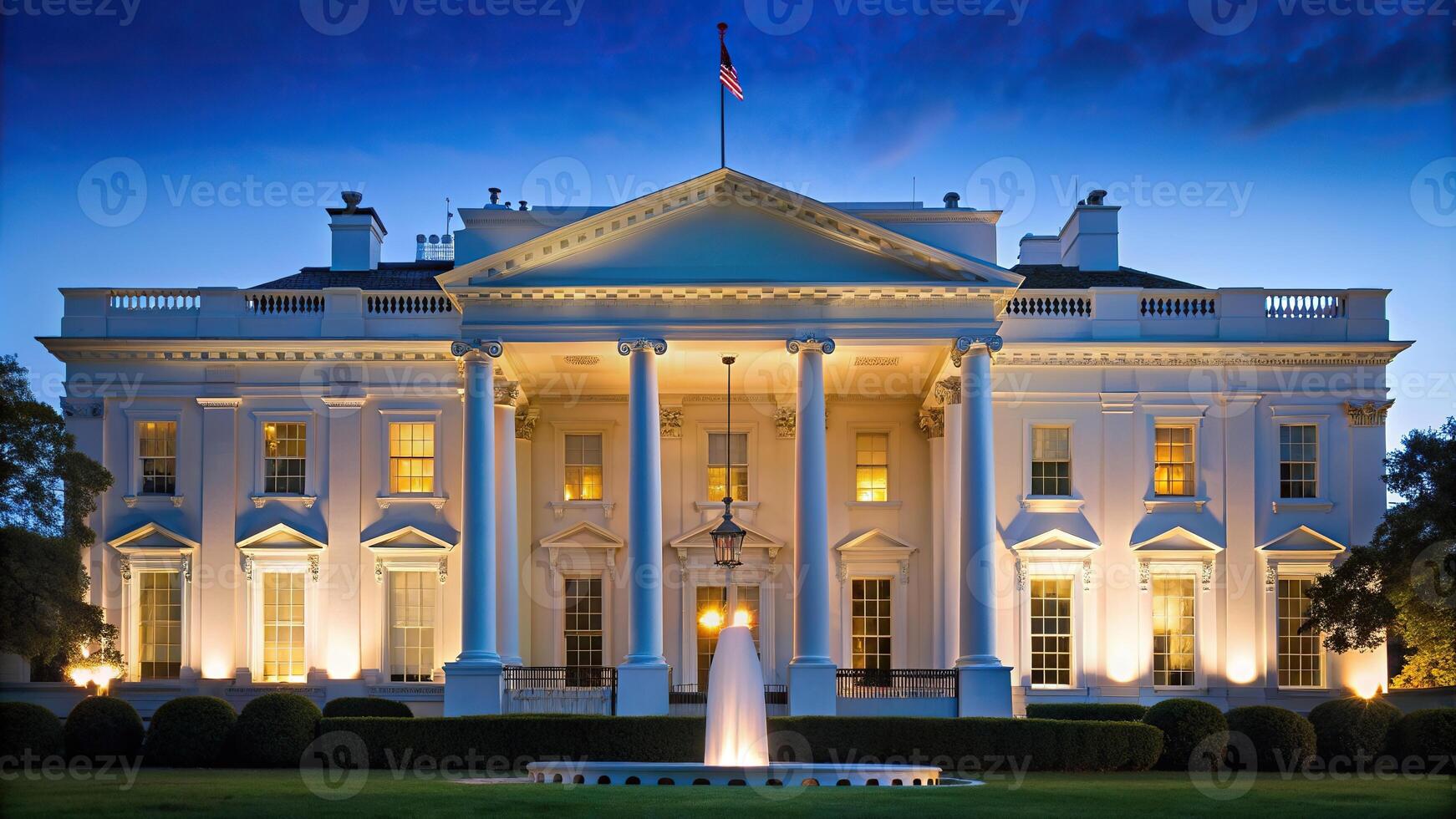 Washington DC, illuminated, iconic, United States, landmark, American flag,White House, architecture, symbol, building, columns, The White House in Washington DC at Night Extreme Close Up photo