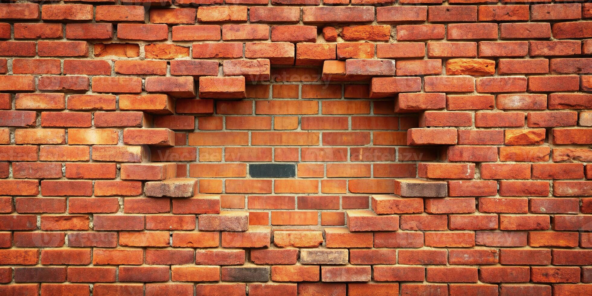 wall,hole, solid, emptiness, breakthrough, damaged, strength, close-up, A close up view of a hole breaking through a sturdy red brick wall with plenty of copyspace on the other side photo