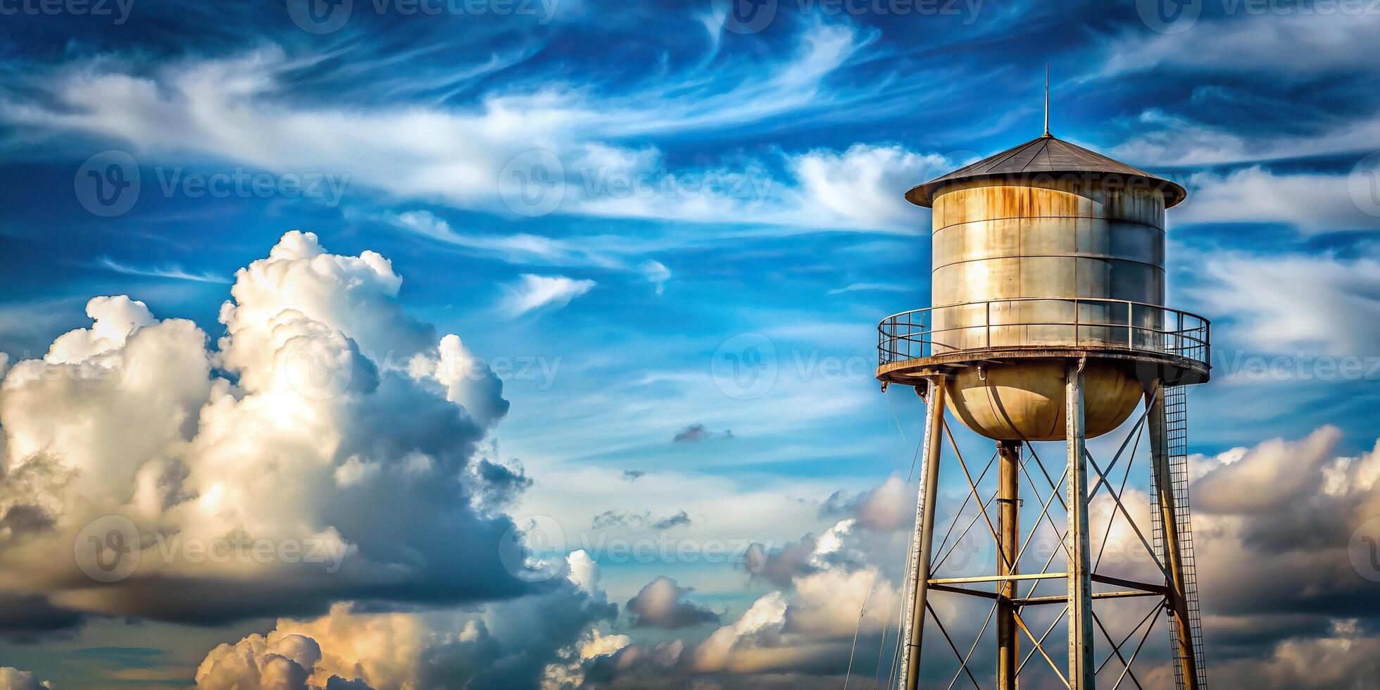 daytime, infrastructure,water tower, storage, municipal, industrial, tower, city, cloudy sky, structure, urban, blue, architecture, A water tower standing tall against a lightly cloudy sky photo
