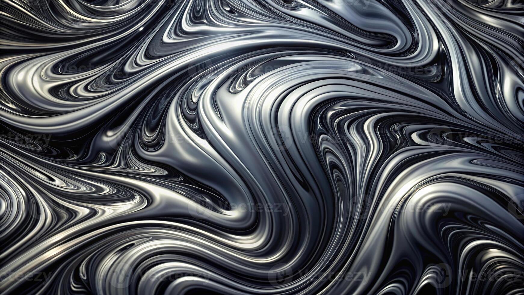 Black noise aluminum liquid metal swirling in a mesmerizing abstract pattern with a hint of marble chrome creating an illusionary depth of field, noise, illusionary, liquid metal, black photo