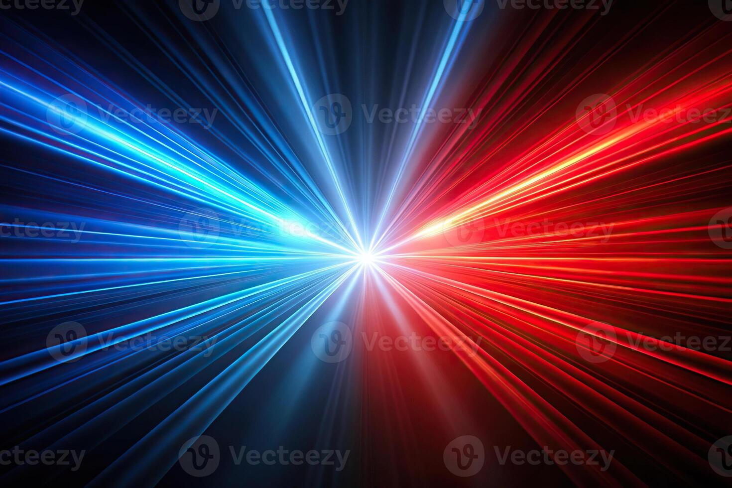 Abstract red and blue light beams on black background photo