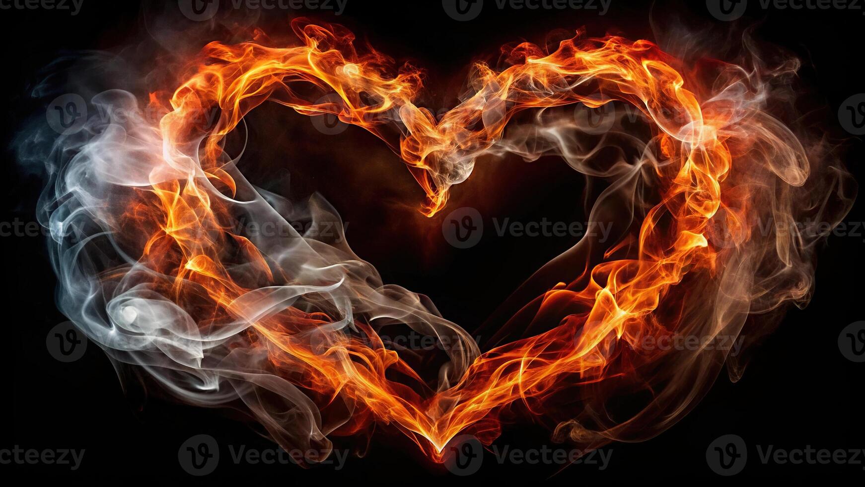 Abstract silhouette paint heart smoke in fire photo