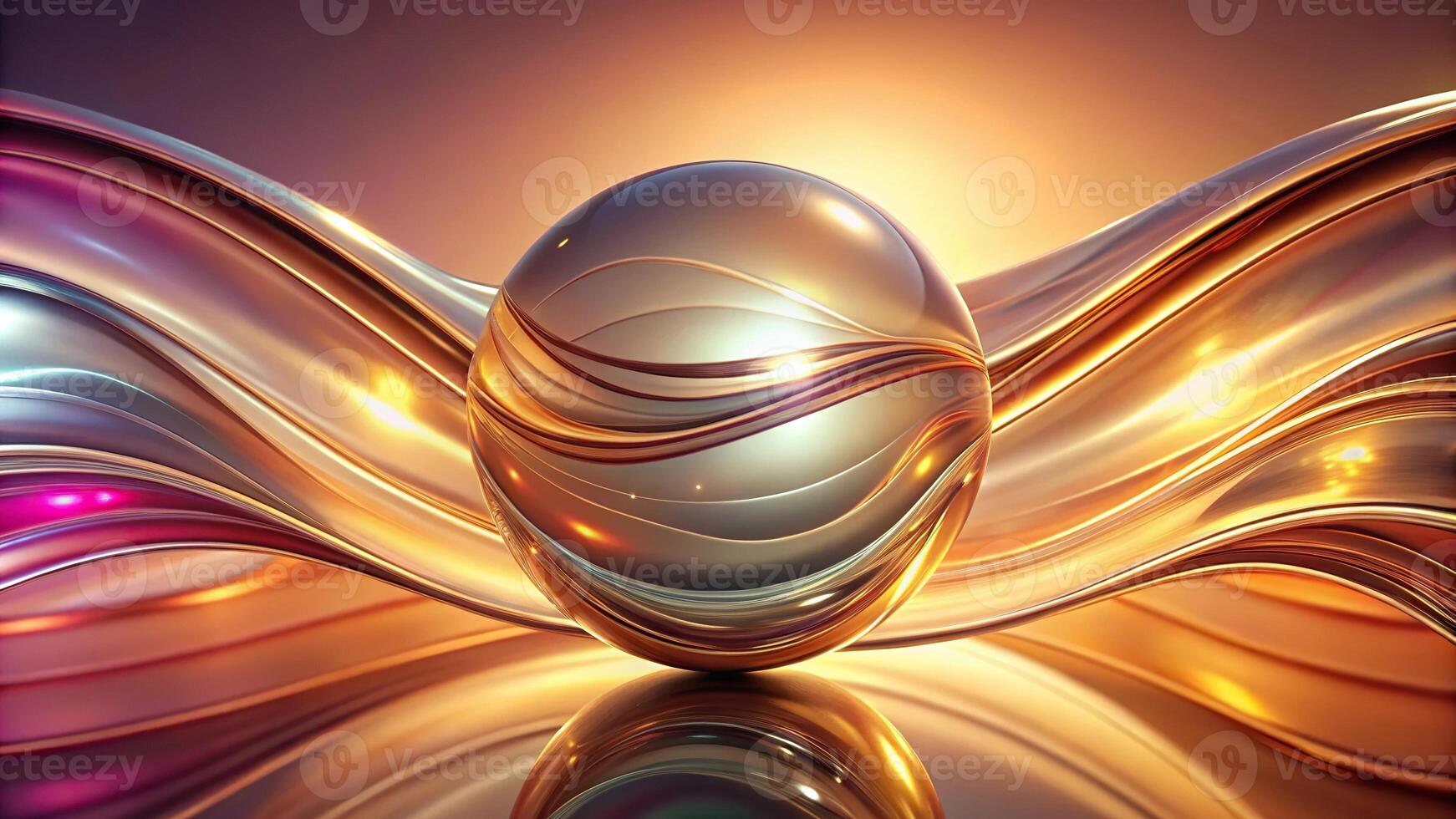 Abstract Shiny neon glass translucent wavy composition with gradient transition pink beige brown elegant clean background Fisheye photo