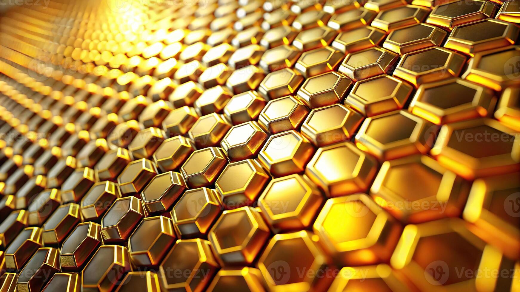 Abstract seamless background with hexagon steel pattern in gold lights, creating a vibrating and blurry effect photo