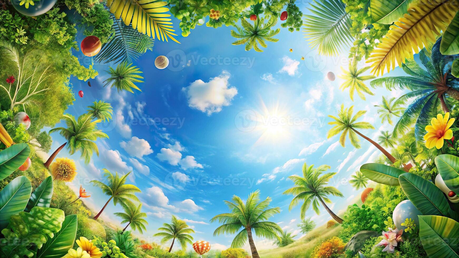 Abstract summer tone element color hand-drawn background in worm's eye view perspective photo