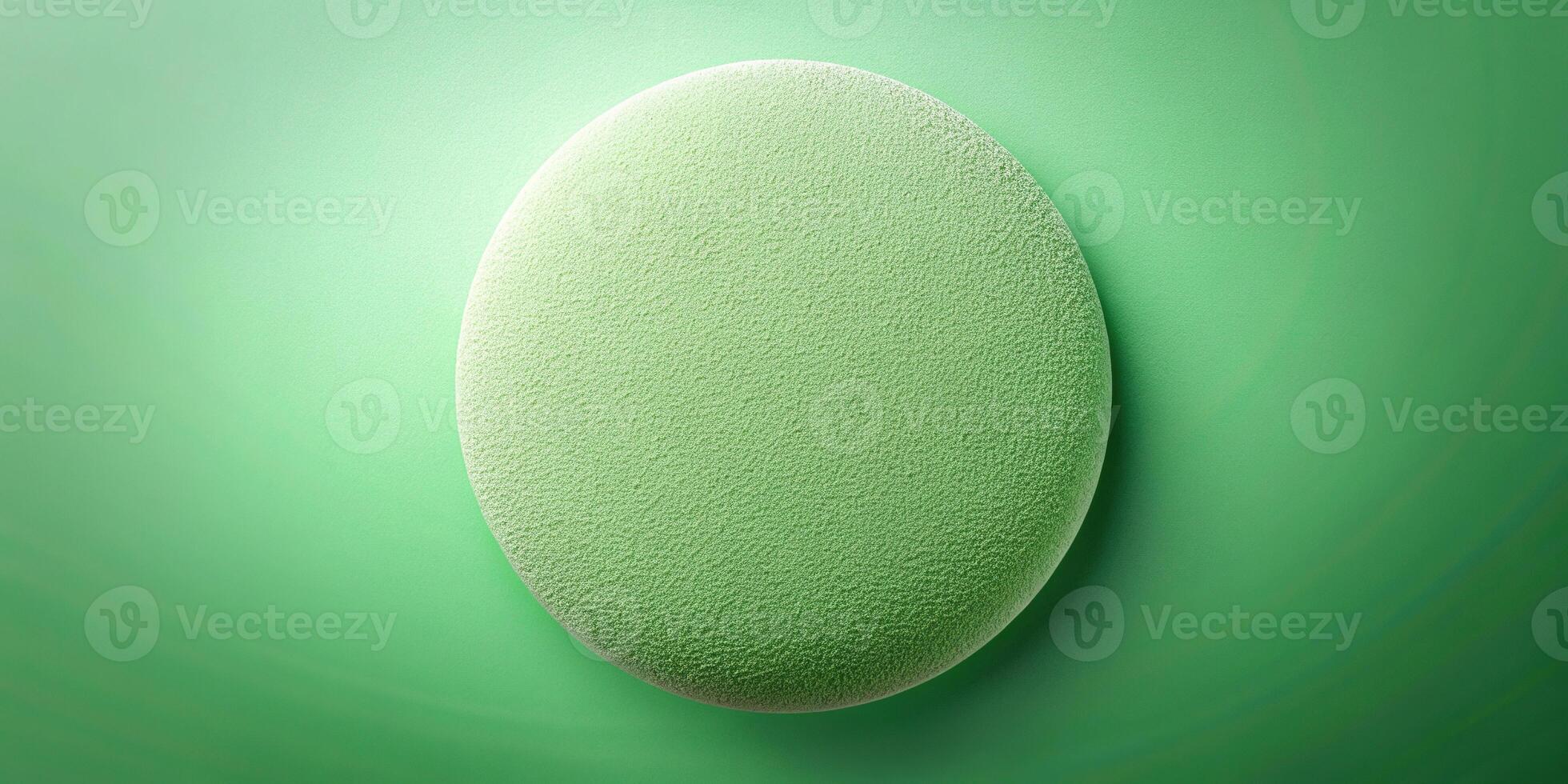 Abstract round shape with grainy texture on soft green gradient background macro photo