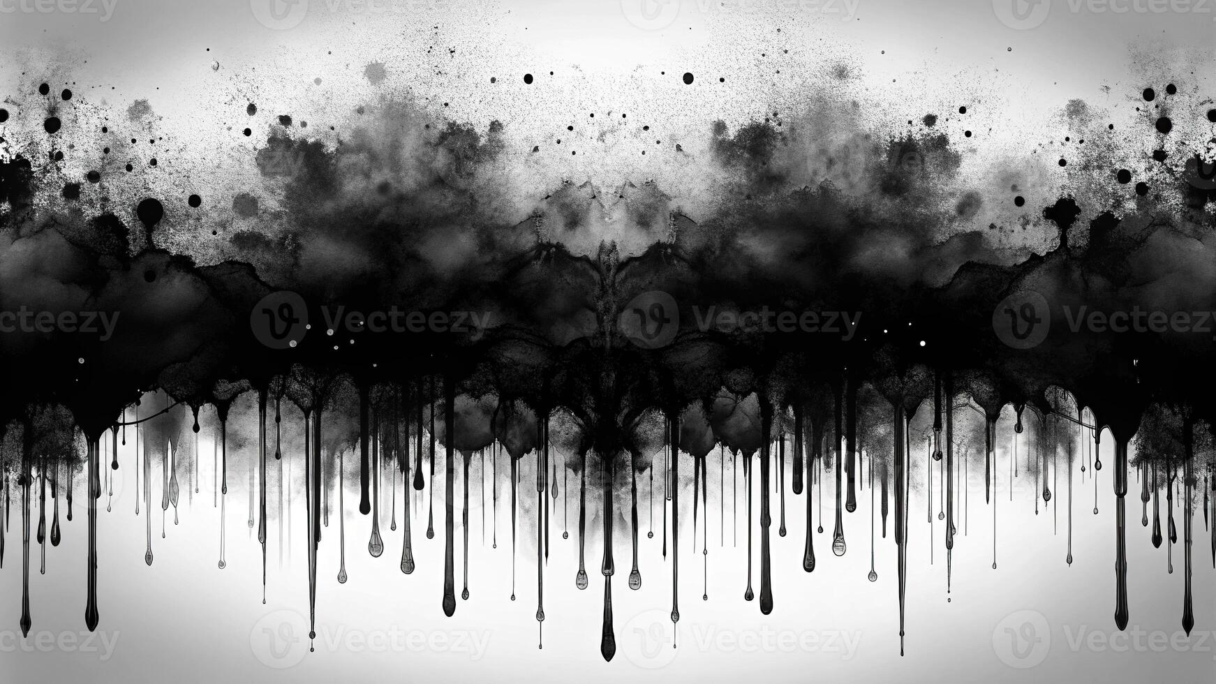 Abstract symmetrical black ink background with smudged drips photo