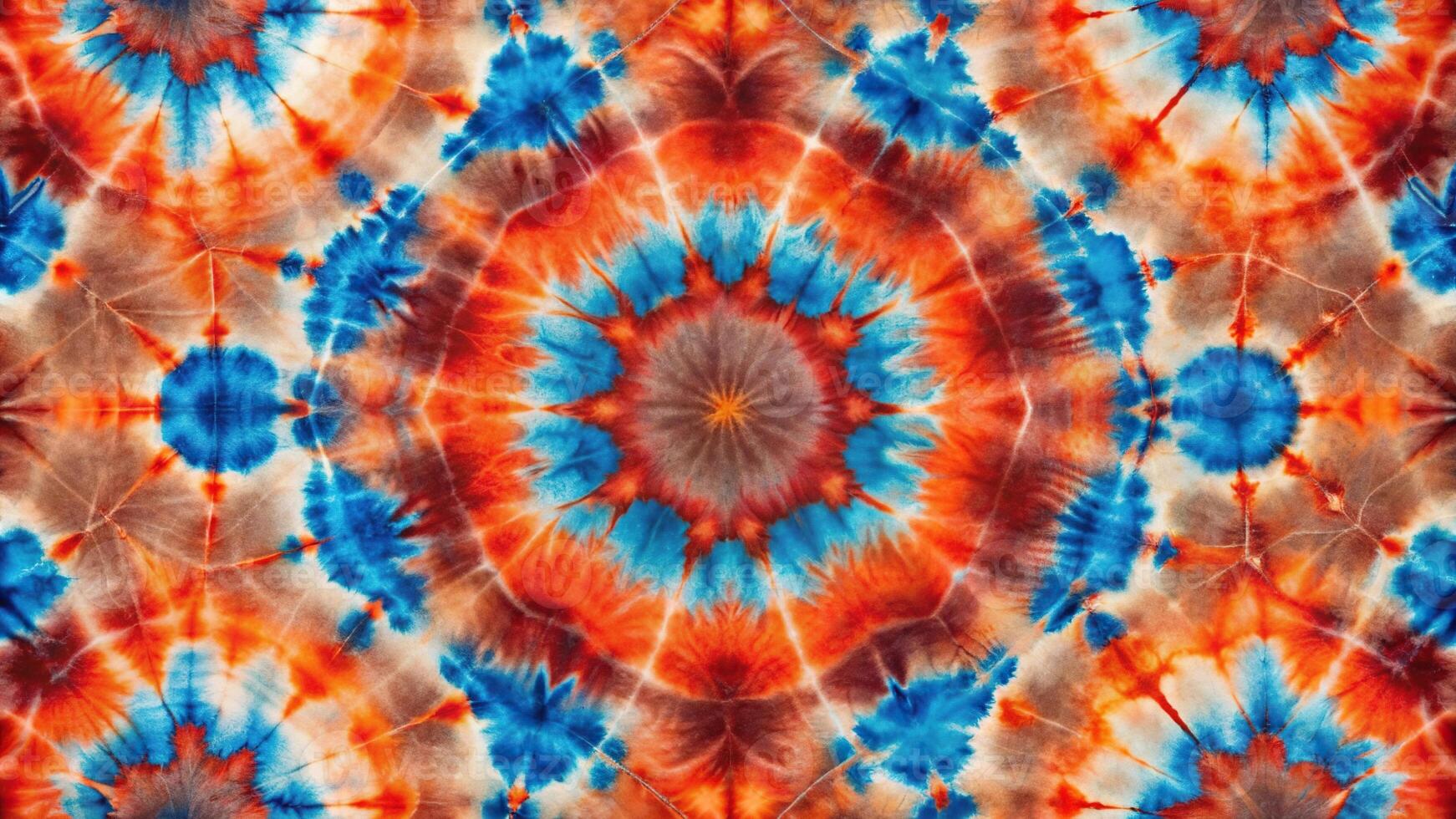 abstract texture with tie dye shibori of blue red and orange colors on a brown background print for textile fabric wallpaper wrapping paper aerial photo